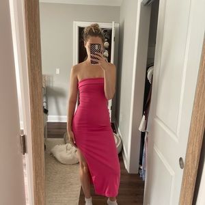 Hello Molly Pink Ribbed Strapless Dress
